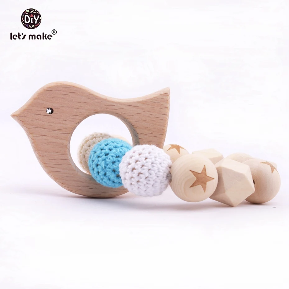 Let'S Make Wooden Teether Beech Elephent Crochet Beads Bracelets Rattles Sensory Baby Play Gym Nursing Accessories Stroller Toys