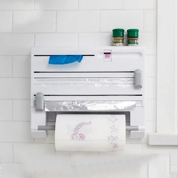 

Multi-function Cling Film Cutter Wall Holder Cling Film Tin Foil Paper Roll Authentic Wall Mounted Roll Dispenser For Tin Foil