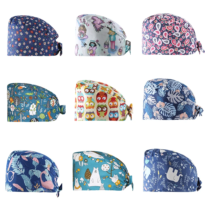 

Fashion printing hat multicolor cotton doctor hat laboratory dust cap pet hospital nurse scrub hat unisex gourd hat sailor moon
