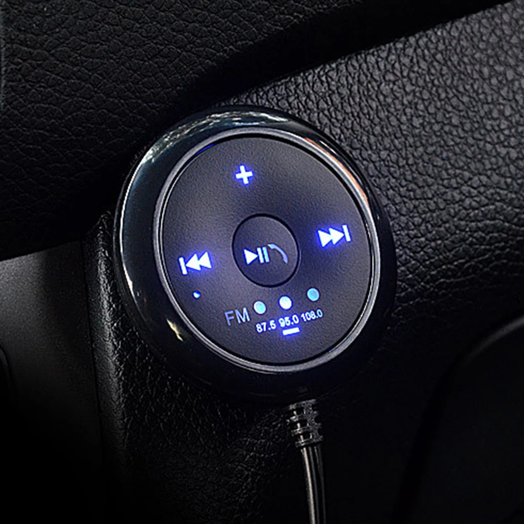 AUX Audio Adapter 2 in 1 FM Transmitter Base Built-in Mic 5x5x1.7 cm for Car TV