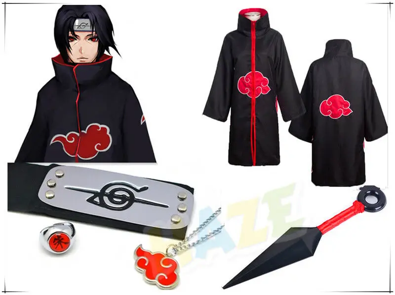 

Anime Uchiha Itachi Cosplay Costume Halloween Akatsuki Ninja Wind Coat Cloak Anime Cosplay Costume