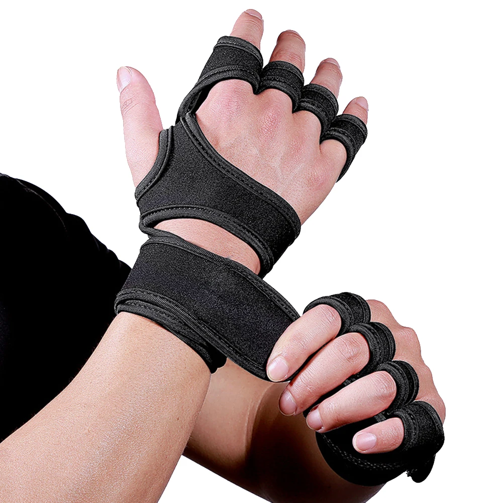 Men Women Workout Strong Grip Gym Adjustable Silicone Padding Wrist Support Weight Lifting Gloves Non Slip Spandex Training