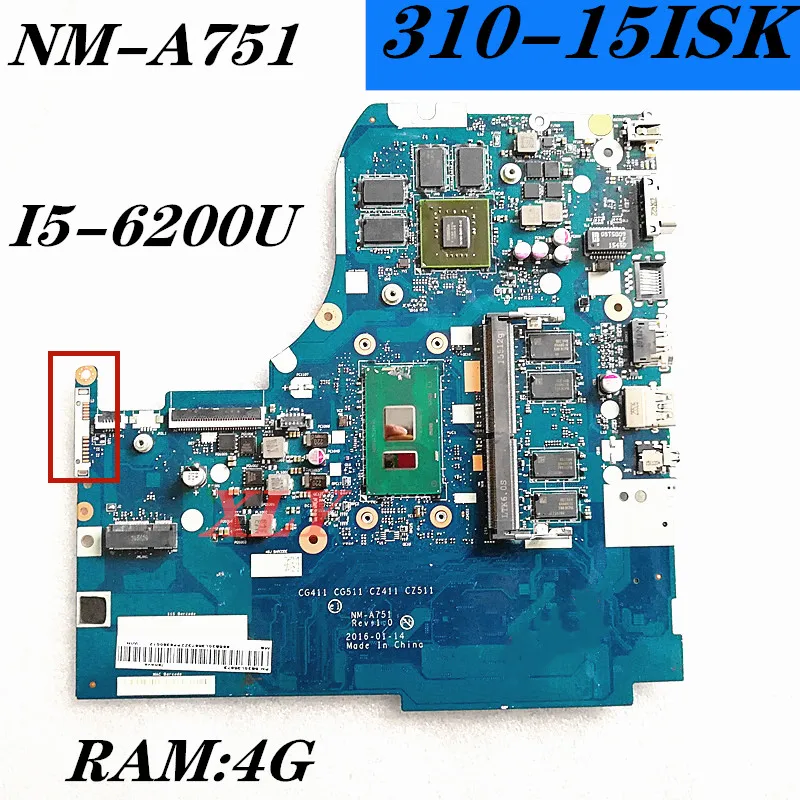 

FOR Lenovo Ideapad 310-15ISK Notebook Motherboard NM-A751 SR2EY I5-6200U GT920M 2G RAM-4GB FRU 5B20L35873 DDR4L 100%Test