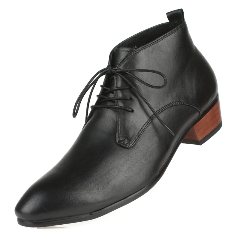 

Trend Men Short Boots High Top Genuine Leather Work Botas Hombre Black Brown Work Shoes Simple Leather Comfortable