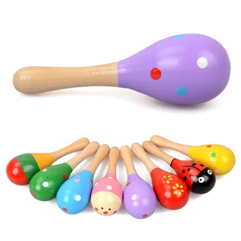

1PC Baby Wooden Ball Rattle Toy Sand Hammer Rattle Learning Musical Instrument Percussion for Baby 0-12 Month D650