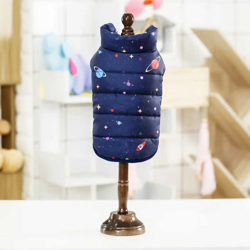 Одежда для домашних животных осень зима теплый жилет пальто для маленьких средних собак Щенок пуховик толстовки космический пейзаж - Цвет: Тёмно-синий