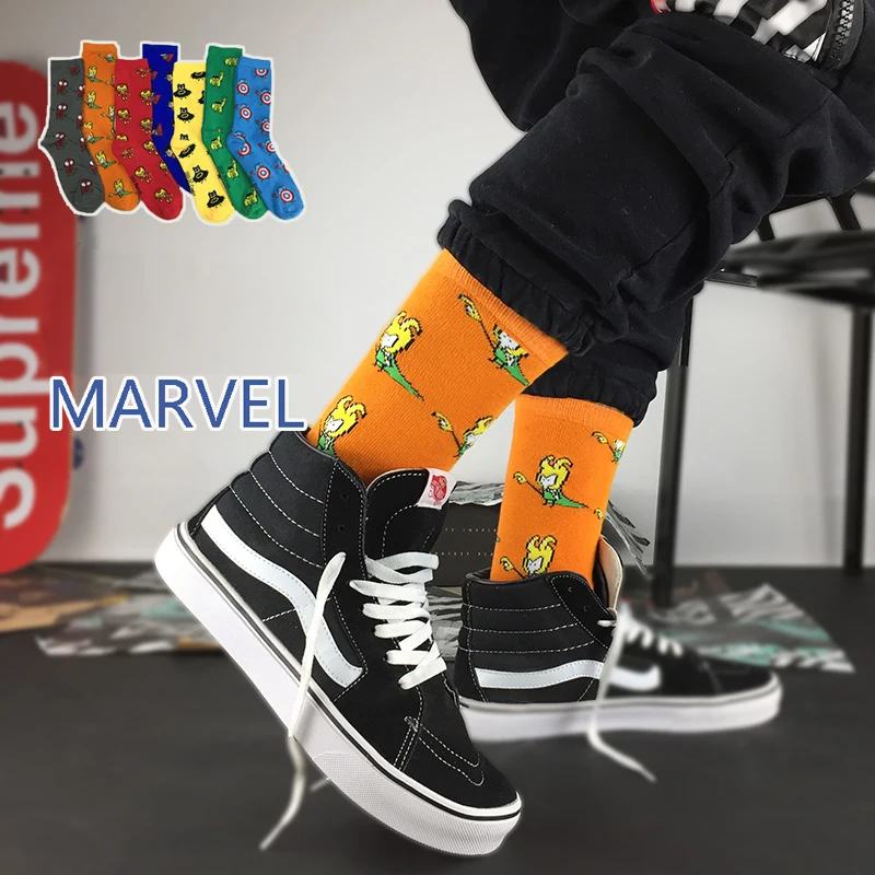 Marvel Socks Comics Hero General Happy Socks cartoon Iron Man Captain America Warm Stitching Pattern Antiskid Casual Sock
