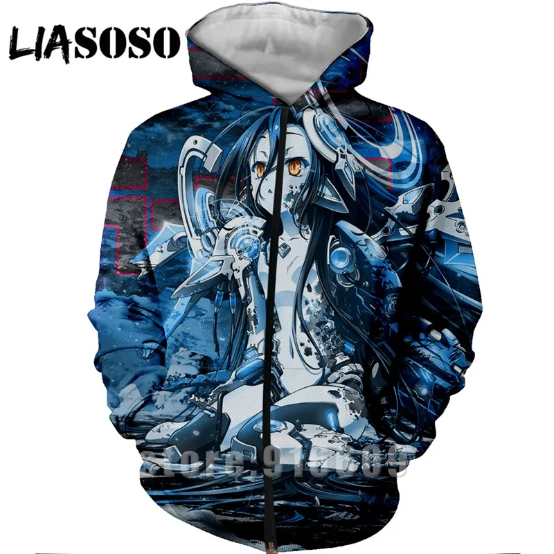 LIASOSO, аниме, 3d принт, хип-хоп, для мужчин, для покера, для женщин, без игры, без жизни, модные, Harajuku, футболки, Забавные Рубашки, homme ZipHoodie, пуловер