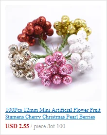 Silver Artificial Flower Cherry Stamen Berries Bundle New Year Xmas Decoration For DIY Christmas Wedding Cake Gift Box Wreaths