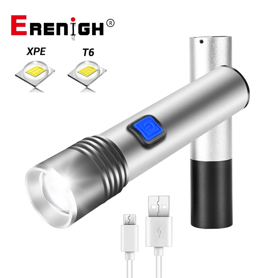 Миниатюрный USB Перезаряжаемый светодиодный фонарик XPE T6 масштабируемый