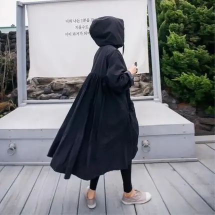 

Autumn New Style Korean-style Mid-length CHIC Hooded Trench Coat Women's Loose-Fit Slimming over-the-Knee Coat