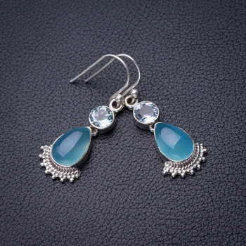 

StarGems Natural Chalcedony And Blue Topaz Handmade 925 Sterling Silver Earrings 1.5" D6677