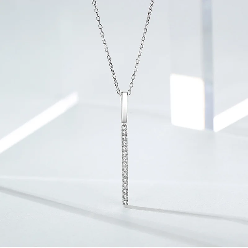 Hot Selling 925 Sterling Silver Necklace Simple Long Strip Cubic Zircon Choker Shiny Exquisite Women's Clavicle Chain SNK052 - Image 5