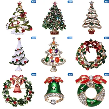 

Fashion Christmas Series Brooches Pin Christmas Tree Bell Snowmen Santa Claus Decorated With Different Colored Rhinestone Brooch