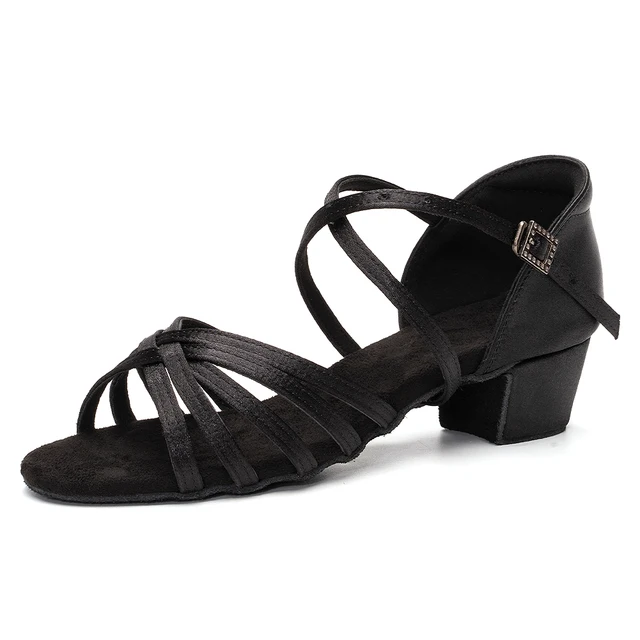 DKZSYIM Children Dance Shoes for Girls Ballroom Latin shoes Ladies Modern Tango Dancing Women Latin Shoes Salsa Sandals 3.5CM 3.5cm black