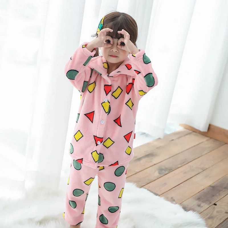 

Crayon Children Flannel Set Winter Men And Women Primary School STUDENT'S Coral Velvet Cartoon Printed Baby Pajamas