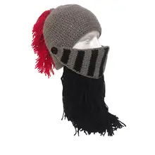 Римский рыцарь шапка ручной работы зимняя теплая шапка с бородой красная кисточка вязаная шапка шлем на Хэллоуин Косплей вечерние подарки крутые шапочки