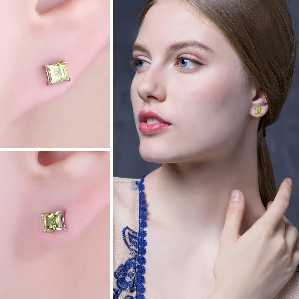 JewelryPalace Genuine Peridot Stud Earrings 925 Sterling Silver Earrings For Women Gemstones Korean Earings Fashion Jewelry