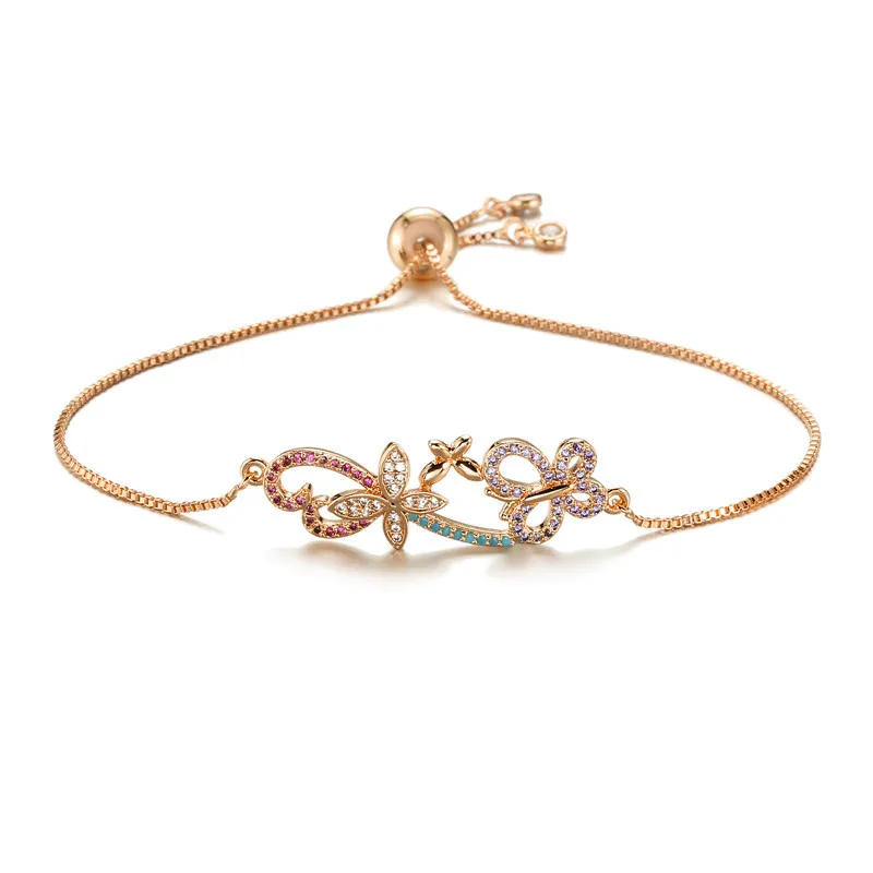 400-Rose Gold Новинка! роскошный женский микро браслет с кубическим цирконием,, милый женский браслет с 4 листьями и цветами, Прямая поставка - Окраска металла: 400-Rose Gold