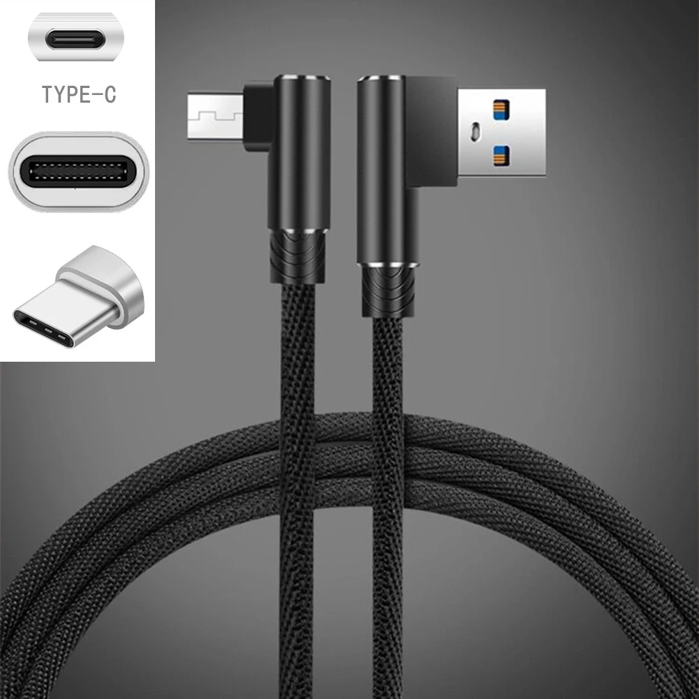 Прочный кабель для передачи данных и быстрой зарядки USB type C Micro USB под прямым углом для samsung Xiaomi