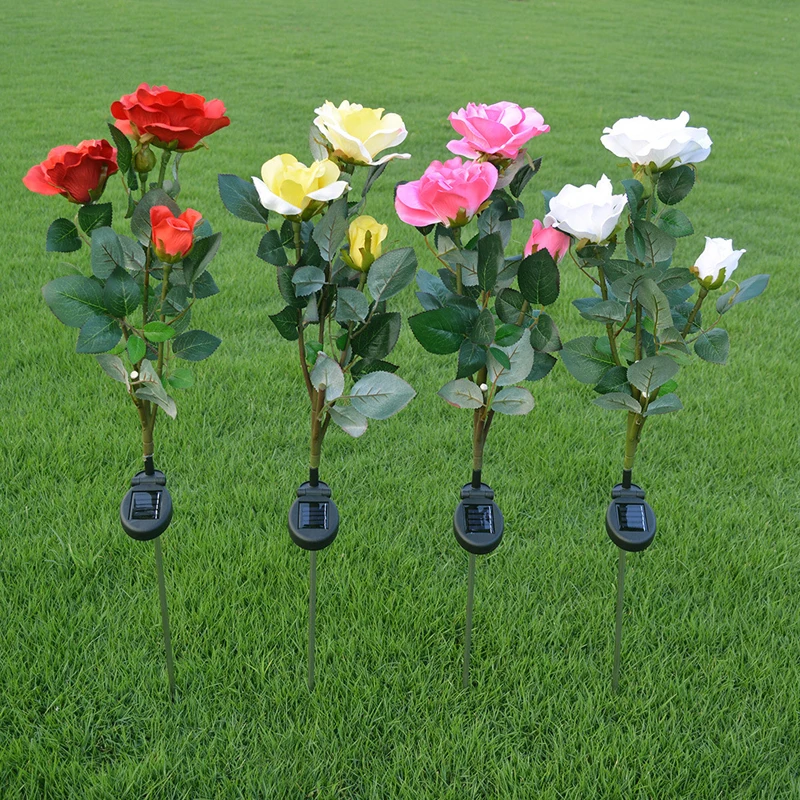 

Waterproof 3LED Solar Simulation Rose Flower Light Artificial Flower Rose Lamps Solar Light Garden Lawn Landscape Lamp