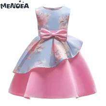 Menoea/платья для девочек; Новинка; весеннее детское праздничное платье; летнее платье принцессы с асимметричным принтом; модное От 3 до 8 лет с бантом; одежда для детей