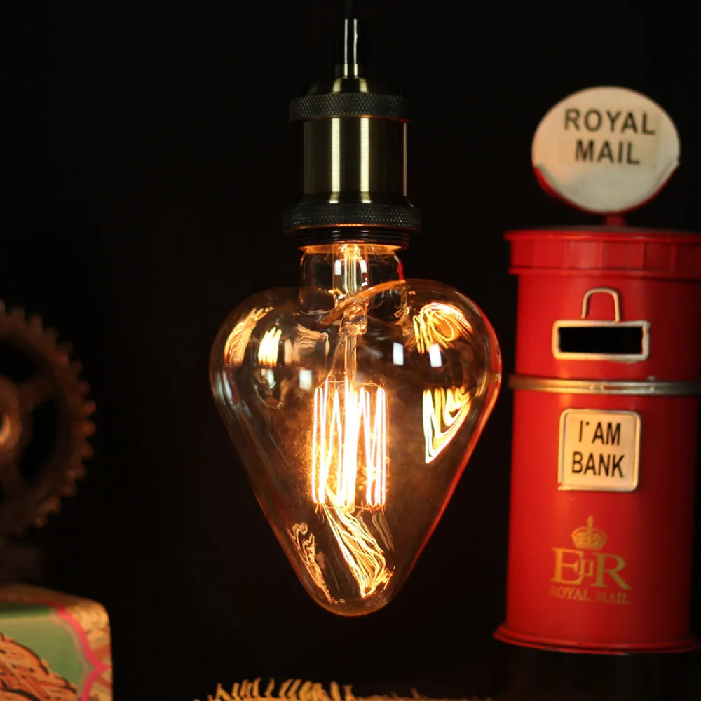 Peach Heart Tungsten Antique Lamp Peach Heart Restaurant Holiday Creative Retro Decorative Lights 110V 40W E27