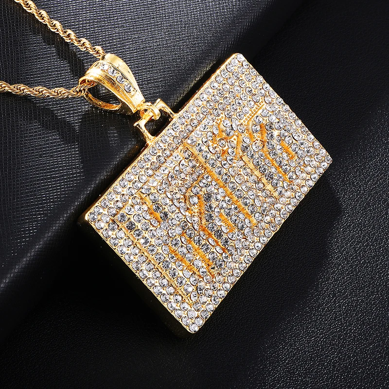 US7 золотого цвета квадратные подвески и ожерелья s Bling Полный Rhinestoned Iced Out веревка цепочка на шею для мужчин хип-хоп ювелирные изделия
