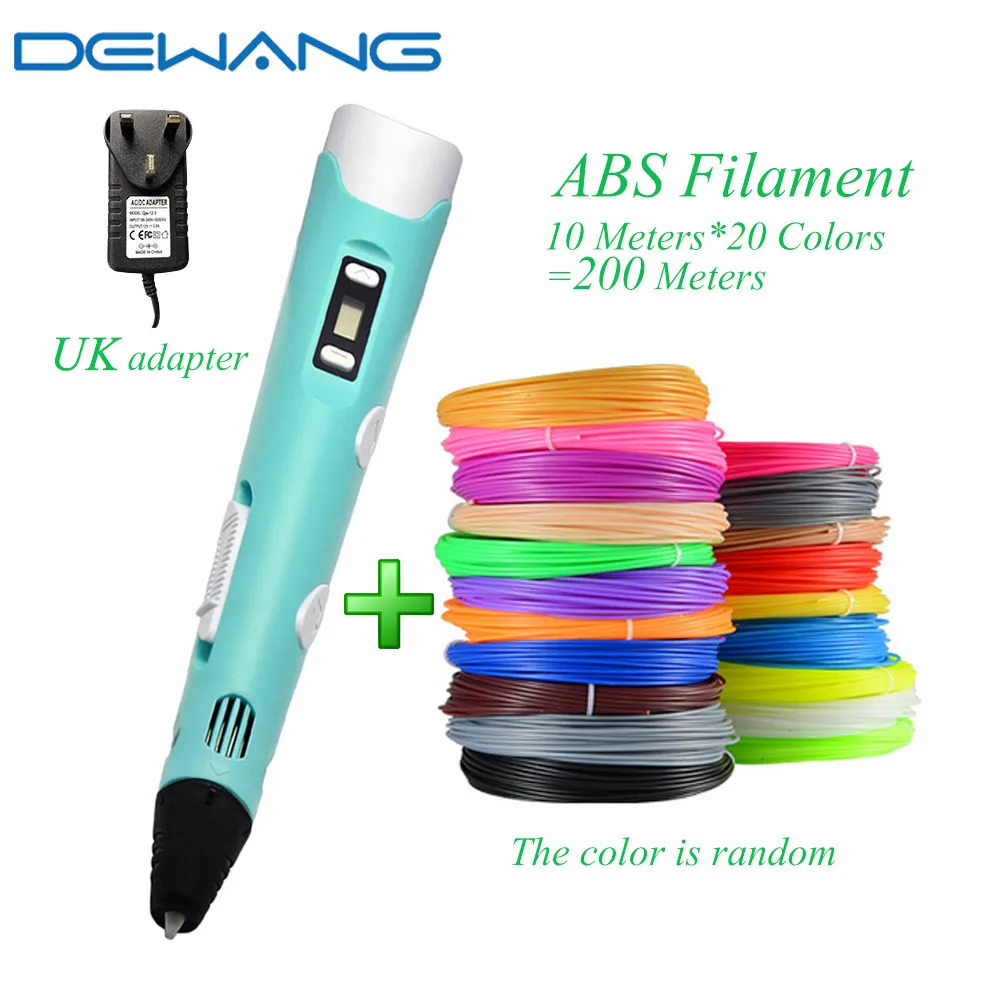 ABS-200M-BLUE-UK DEWANG, 3d ручка, волшебная ручка, рождественские подарки на день рождения, 3d Ручка для печати, ЖК-экран, PLA ABS, нити, печать, 3d КАЛЕМ, гаджет - Цвет: ABS-200M-BLUE-UK