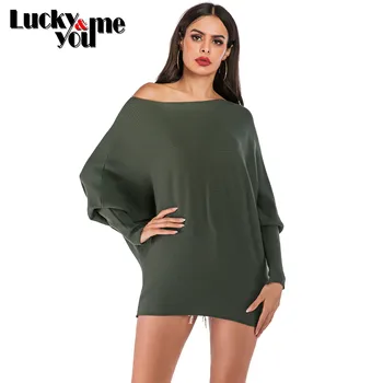 

New Arrive 2020 Womens Autumn Casual Loose Army Green O-Neck Pullovers Sweater Tops Girls Batwing Sleeve Long Crochet Sweater
