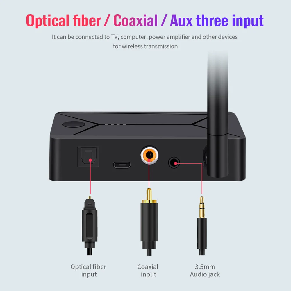 Bluetooth 5 0 Audio Transmitter Adapter For TV Wireless Headphone Speaker With Optical Coaxial AUX Interface Automatic Pairing