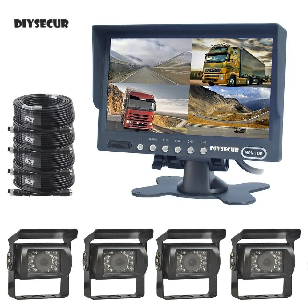 DIYSECUR 7 &quot4 Сплит QUAD резервный автомобильный монитор заднего вида + CCD IR ночное видение камера