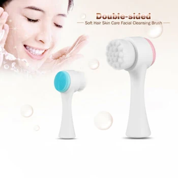 

Double-sided Facial Brush Manual Soft Mild Fiber Face Cleansing Brush Fine Synthetic Hair Brush Handheld Silicone Brush
