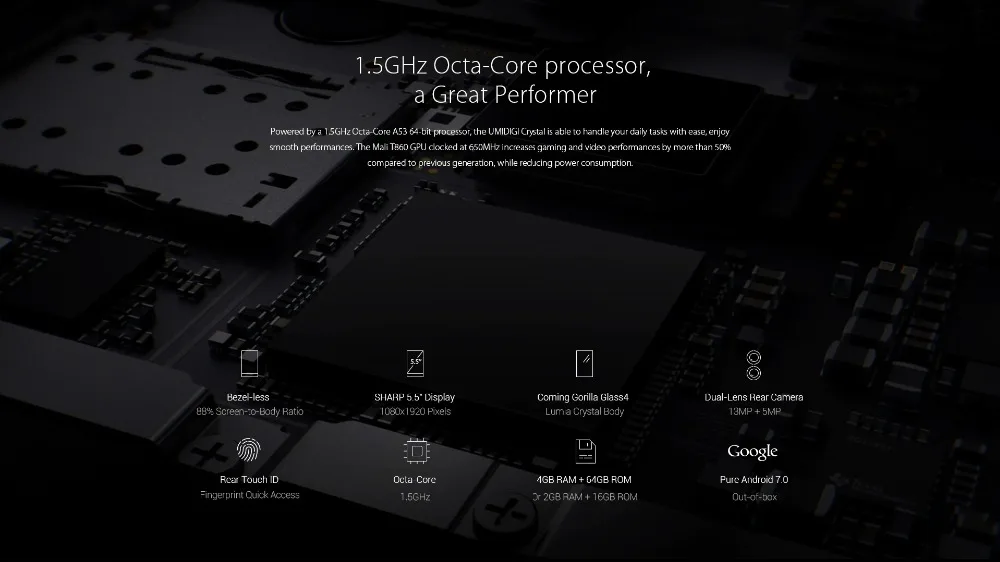 Смартфон UMIDIGI Crystal 4 Гб 64 Гб 5," 4G LTE телефон MT6750T Восьмиядерный Android 7,0 3000 мАч 13,0 МП отпечаток пальца мобильный телефон