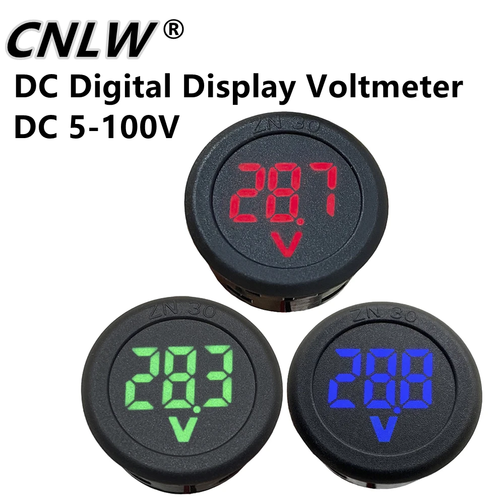 DC 5-100V LED Digital Display Round Two-wire Voltmeter DC Digital  Car Voltage Current Meter Volt Detector Tester Monitor Pane