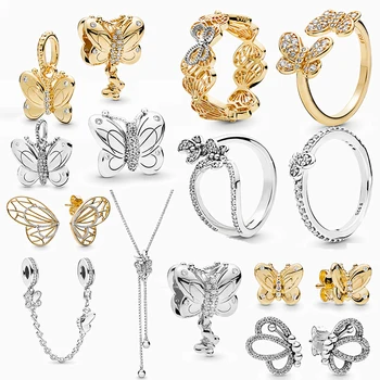 

S925 Sterling Silver High Quality New DECORATIVE BUTTERFLY Fit Bracelet And Necklace Original Women's Jewelry Best Gift