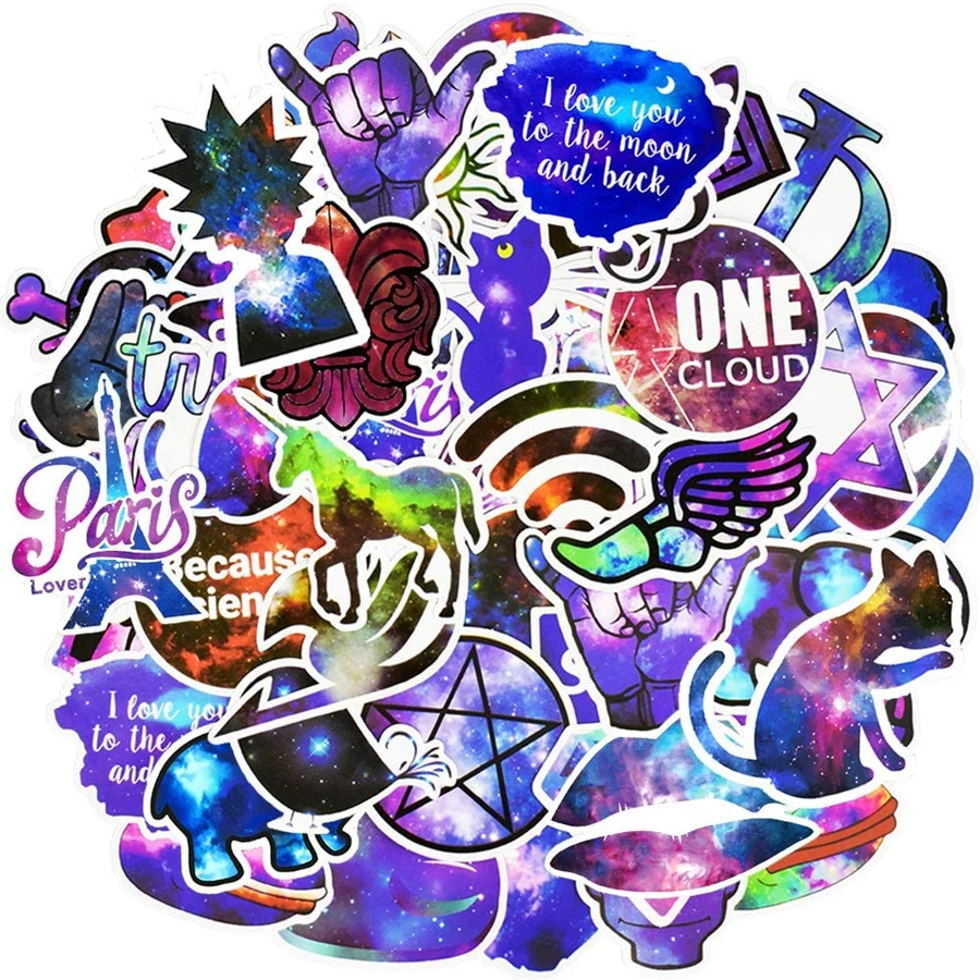 50 PCS Mixed Galaxy Stickers Stars Dream Anime Cartoon Stickers for Laptop Computer Skateboard Luggage Phone Moto Car Decals