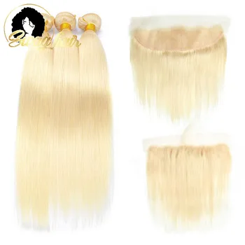 

Swag Straight Blonde Human Hair Bundles With Frontal Brazilian Remy Hair Extensions #613 Hair Weave With 13x4 Frontal