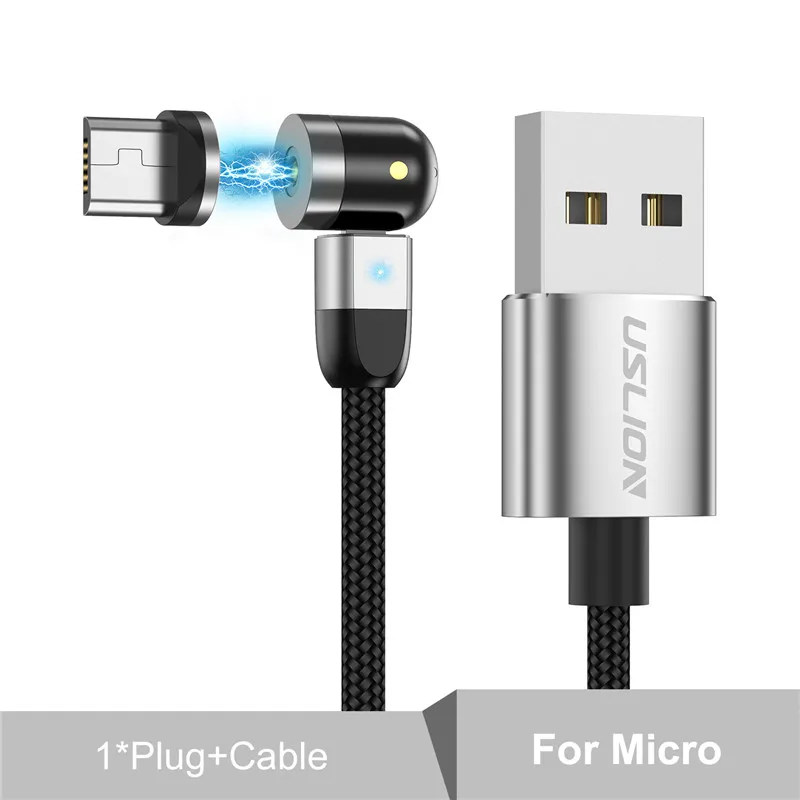 USLION, новинка, магнитный кабель с поворотом на 540 градусов, кабель Micro usb type C, магнитный кабель для зарядки iPhone 11 Pro, максимальная линия передачи данных - Цвет: Silver For Micro