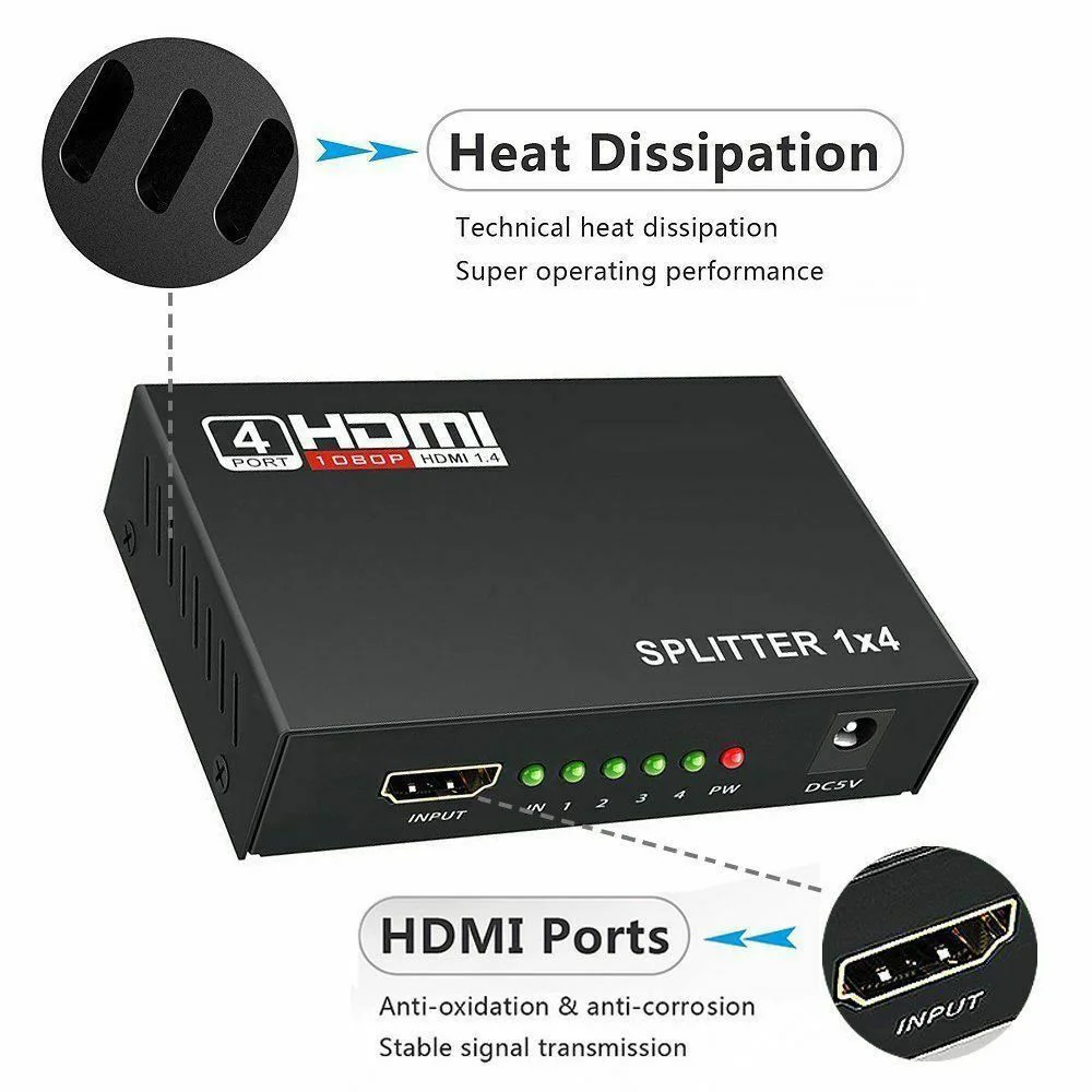Full HD HDMI Сплиттер 4 порта концентратор ретранслятор усилитель V1.4 1080p 1 в 4 из разработан износостойкость