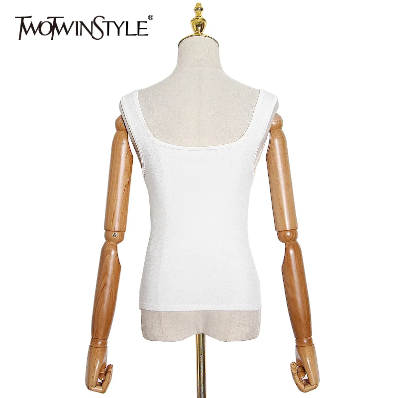 

TWOTWINSTYLE Sexy Basic Vest For Women Square Collar Sleeveless Solid Minimalist Vests Female 2020 Summer Fashion New Stylish