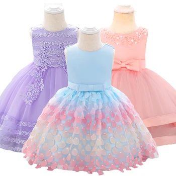 

New Baby Sweetl Newborn Lace Wedding Dress Baby Girl Bow Pattern For Toddler 6-24 months Birthday Party Baptism Baby Dress