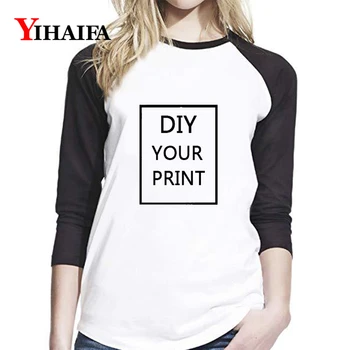 

Wholesale Print T Shirt DIY Your Like Photo Or Logo Long Sleeve White Tees Shirts T-Shirt Women's Custom Tshirt Tops