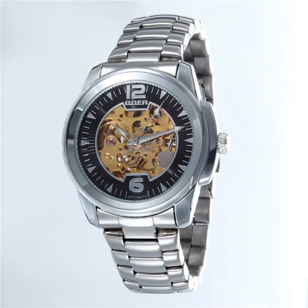 

GOER Luxury Men Watches Men Mechanical Watches Stainless Steel Automatic Mechanical Wristwatches Men Skeleton Watch reloj hombre