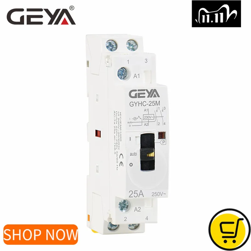 Ручной контактор GEYA 2P 16A 20A 25A 2NO или 2NC 220 В Гц переменного тока с ручным управлением