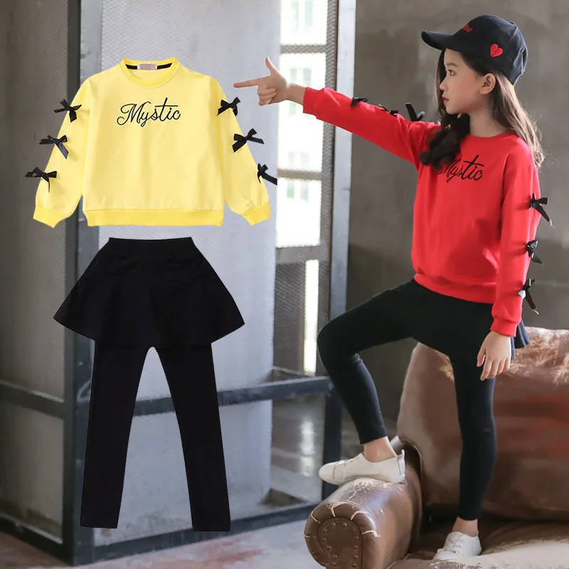 

2019 Spring New Style Girls Korean-style Bow Culottes Set Little Girl Western Style Trend Embroidered Two-Piece Set Fashion