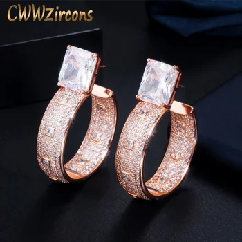 

CWWZircons Unique Gorgeous Cubic Zirconia Pave Circle Round 585 Rose Gold Big Hoop Earring for Women Luxury Trendy Jewelry CZ721