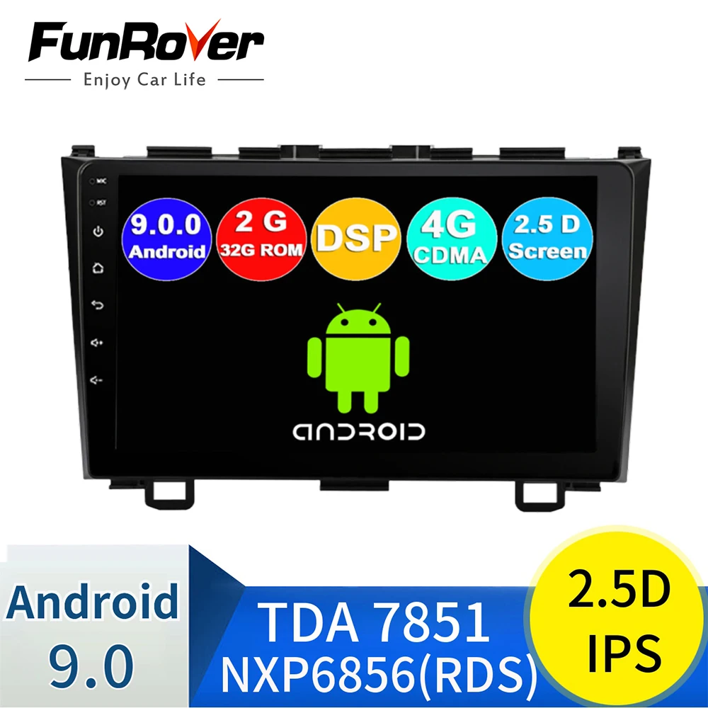 FUNROVER " ips Android 9,0 автомобильный Радио gps Мультимедиа 4G для Honda CRV CR-V 2007-2011 Automotivo Навигация стер ео видео плеер 2din