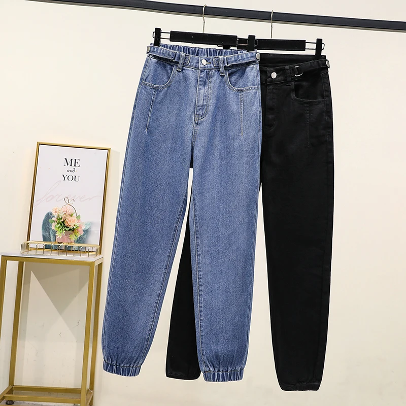 

2021 High Waist Jeans for Women Solid Loose Mom Jeans Ankle Length Casual Female Harem Pants Straight Denim Trousers