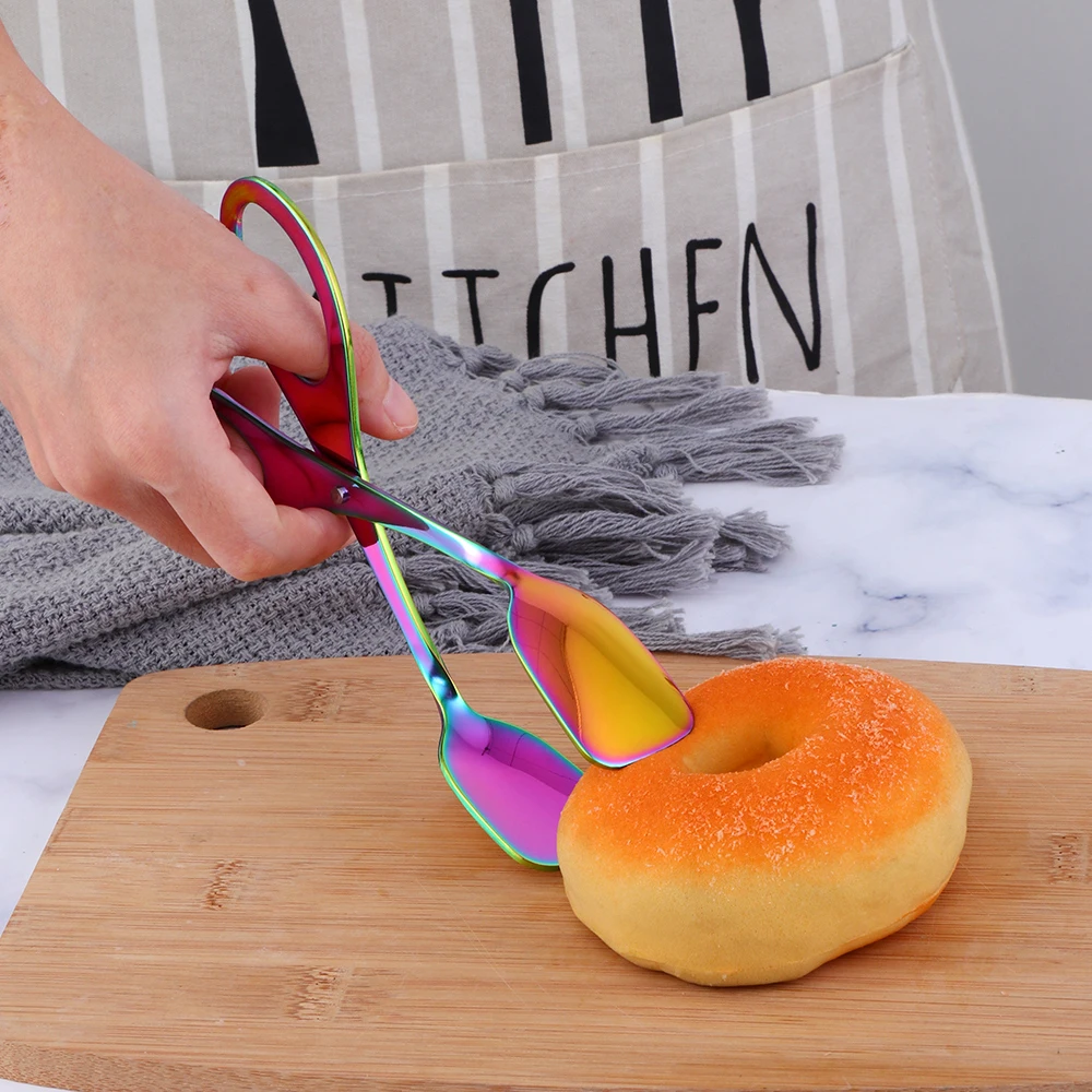Creative Stainless Steel Rose Gold Food Buffet Clip Bread Barbecue Cake Pastry Tongs Baking Tool Home Kitchen Supplies | Дом и сад